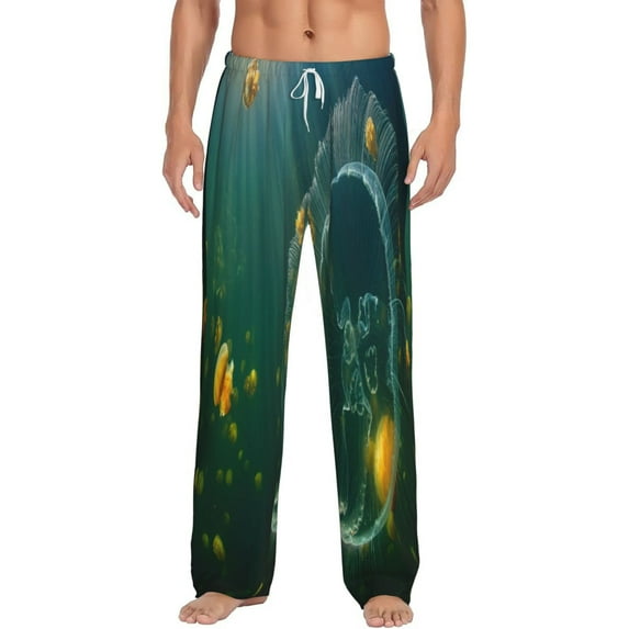 Balery Jelly Fish print Men's Pajama Pants,Ultra Lightweight Pjs,Lounge Pant-X-Large