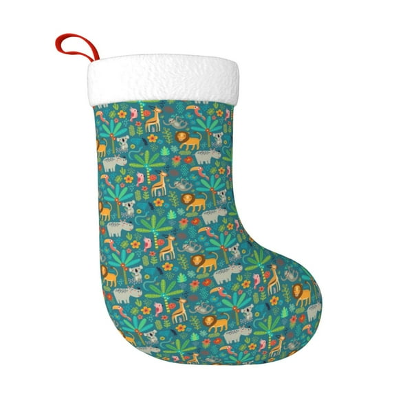 Balery Jungle Animals Pattern Christmas Stockings with Initials, 18" Large Knit Christmas Stocking,Xmas Stocking for Kids, Holiday and Family Stocking