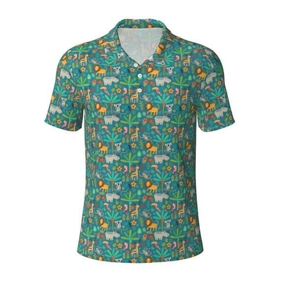 Balery Jungle Animals Printed Men’s Short Sleeve Polo Shirt, Midweight Men's Shirt,Golf Polo shirts -Small