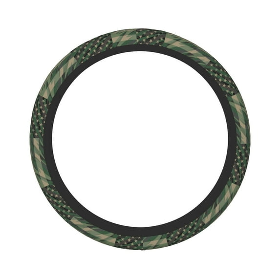 Balery Jungle Green Camo USA Flag print Steering Wheel Covers Elastic Skidproof Steering Wheel Protective Cover Case for Men Women Universal 15 Inches Cars Accessories