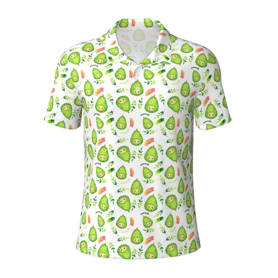 Balery Kawaii Avocado Printed Men’s Short Sleeve Polo Shirt, Midweight Men's Shirt,Golf Polo shirts -Small
