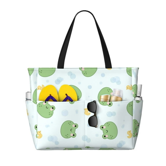 Balery Kawaii Frogs Beach Travel Bag - Water-Resistant, Large Capacity Lightweight Tote with 7 Pockets for Women and Men - Perfect for Beach, Pool, Gym, and Travel