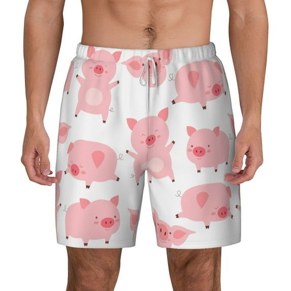 Balery Kawaii Pigs Mens Swim Trunks Swim Shorts for Men Quick Dry Inseam Beach Shorts with Compression Liner Pocket-3X-Large