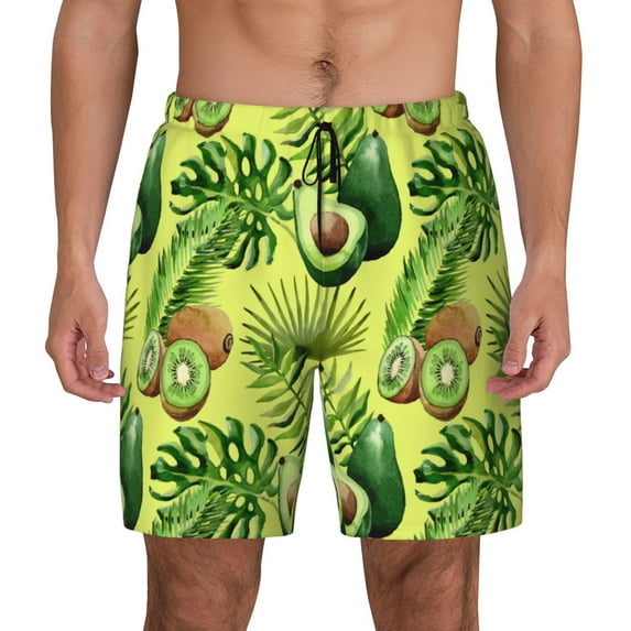 Balery Kiwi and Avocado Mens Swim Trunks Swim Shorts for Men Quick Dry Inseam Beach Shorts with Compression Liner Pocket-X-Large