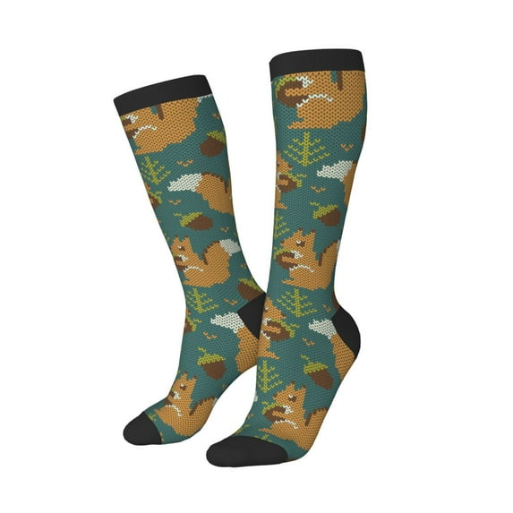 Balery Knitted Woodland Squirrel Printed Novelty Socks Men's Women's Crew Socks Sports Socks Knee High Socks Cotton Socks Quirky and Cool Socks