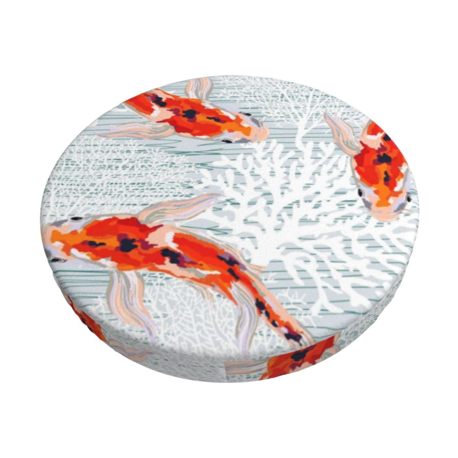 Balery Koi Fish Corals,Spring Summer Round Bar Stool Seat Covers Velvet