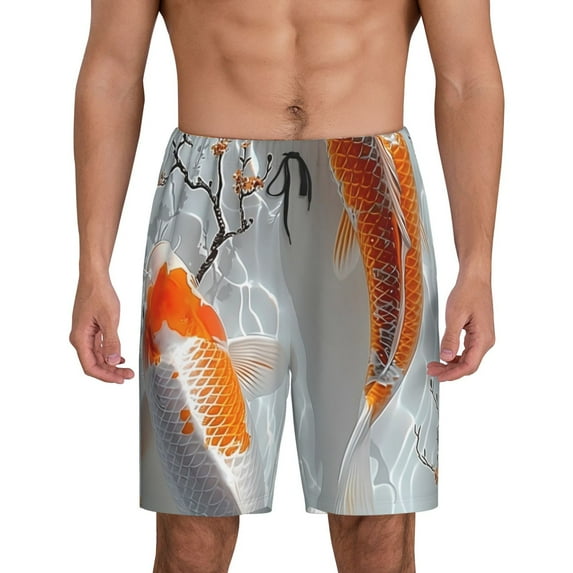 Balery Koi Fish Water Men's Cotton Knit Pajama Shorts Waistband & Pockets,Short Pajama Pants-XX-Large