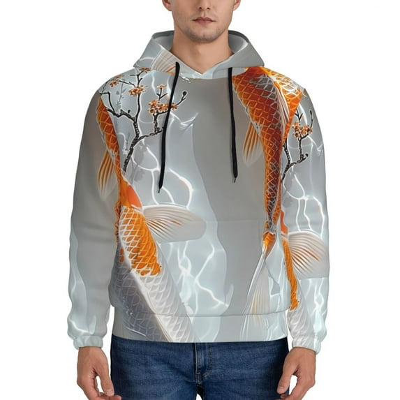 Balery Koi Fish Water Pattern Mens Hoodie Kangaroo Pocket Hoodie Pullover Hooded Sweatshirt Ideal for Daily Wear Travel and Home-3X-Large