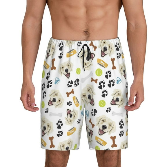 Balery Labrador Retriever Dog Men's Cotton Knit Pajama Shorts Waistband & Pockets,Short Pajama Pants-Small