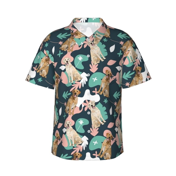 Balery Labrador Retriever Dog Print Men's Hawaiian Shirts Short Sleeve Beach Shirt Relaxed Fit Vacation Button Down Shirts-3X-Large