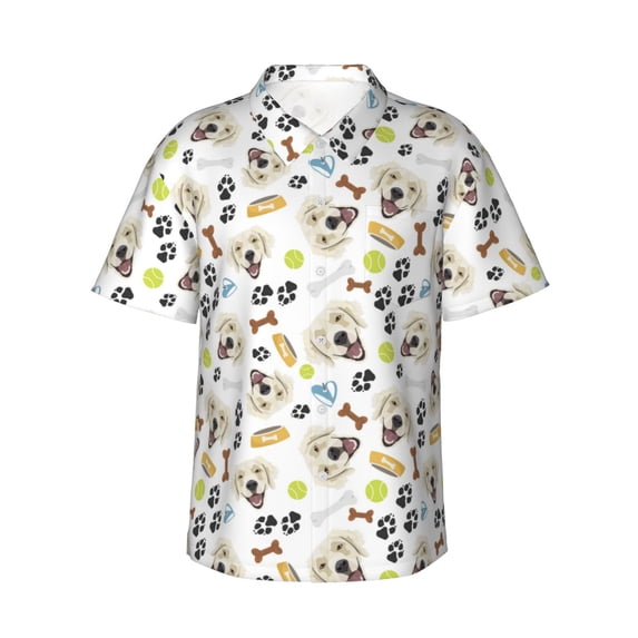 Balery Labrador Retriever Dog Print Men's Hawaiian Shirts Short Sleeve Beach Shirt Relaxed Fit Vacation Button Down Shirts-Small