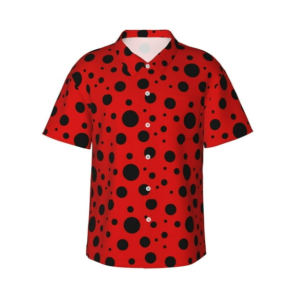 Balery Ladybug Pattern Print Men's Hawaiian Shirts Short Sleeve Beach Shirt Relaxed Fit Vacation Button Down Shirts-Small