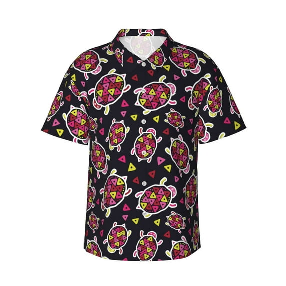 Balery Ladybug Print Men's Hawaiian Shirts Short Sleeve Beach Shirt Relaxed Fit Vacation Button Down Shirts-Small