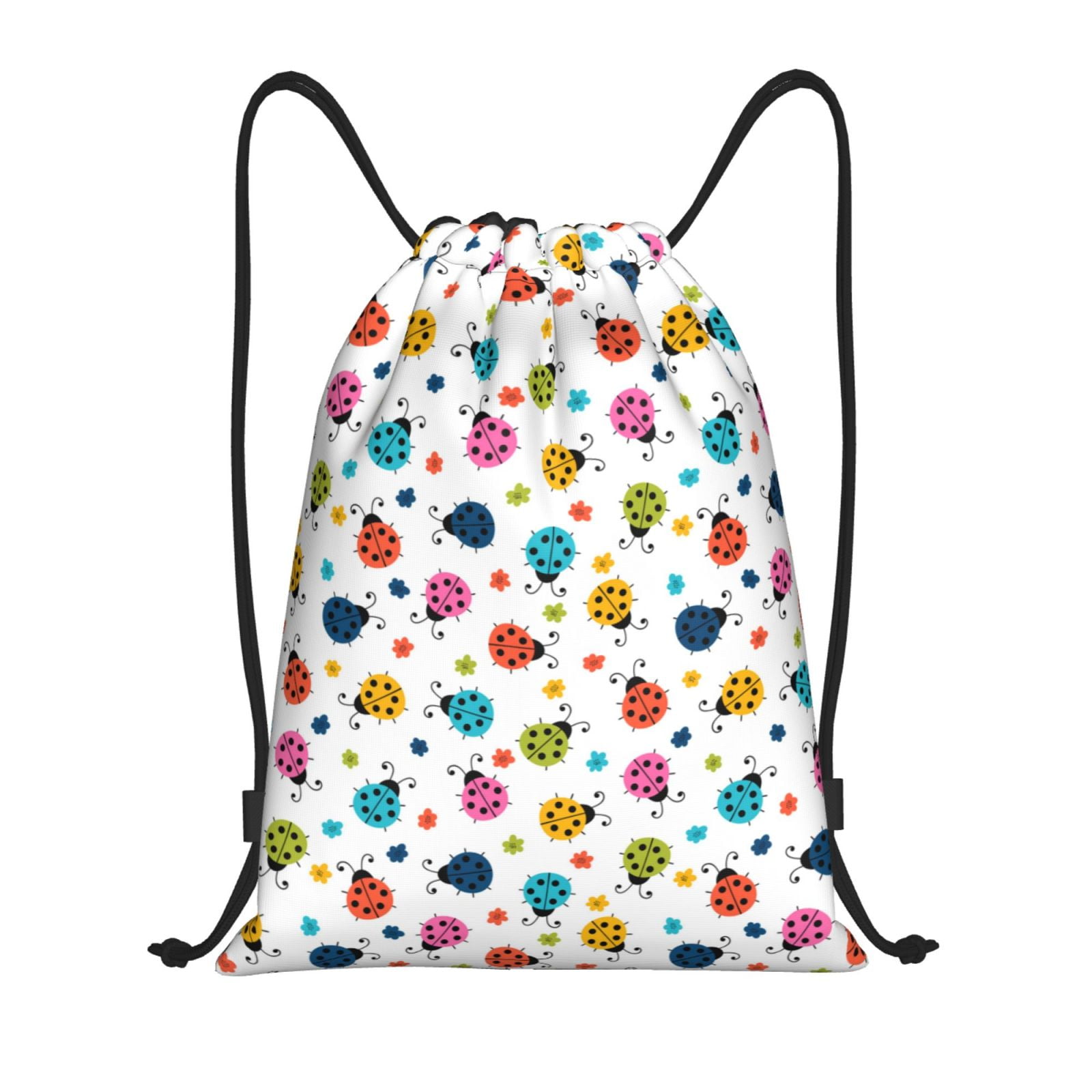 Balery Ladybugs And Flowers Pattern Drawstring Backpack Bag Sport Gym