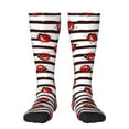 thumbnail image 1 of Balery Ladybugs on Black and White Striped1 Printed Novelty Socks Men's Women's Crew Socks Sports Socks Knee High Socks Cotton Socks Quirky and Cool Socks, 1 of 9
