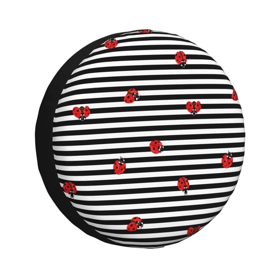 Balery Ladybugs On Black And White Stripedtire Cover Waterproof Dust-Proof, Universal Spare Wheel Tire Cover For Trailer, Rv, Suv Truck And Vehicle Camper Accessories-17 Inch
