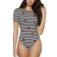 thumbnail image 1 of Balery Ladybugs on Black and White Striped Women's Short Sleevee Crew Neck Bodysuit Tops Short Sleeve Tops Basic-Large, 1 of 9