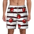 thumbnail image 1 of Balery Ladybugs on Black and White Striped1 Mens Swim Trunks Swim Shorts for Men Quick Dry Inseam Beach Shorts with Compression Liner Pocket-Large, 1 of 9