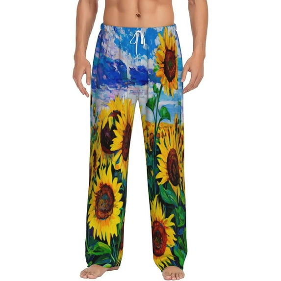 Balery Landscape With Sunflowers print Men's Pajama Pants,Ultra Lightweight Pjs,Lounge Pant-Medium