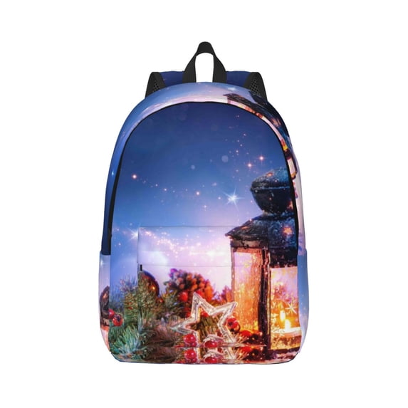 Balery Lantern On Snow With Christmas Vintage Canvas Backpack for Men and Women - Large Capacity, Durable Travel Laptop Bag for School, Work, Hiking, and Outdoor Activities