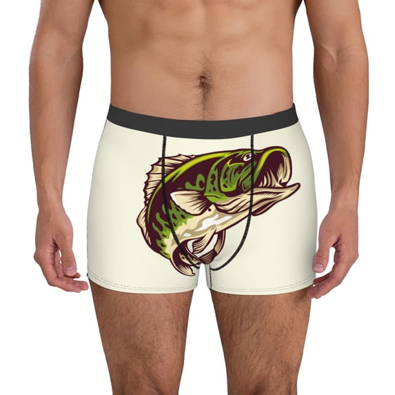 Balery Largemouth Bass Fish (3) Pattern Men's Boxer Briefs, Soft and Breathable Cotton Underwear with nylon Waistband-Medium