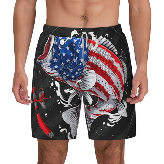 Balery Largemouth Bass Fish in USA Mens Swim Trunks Swim Shorts for Men Quick Dry Inseam Beach Shorts with Compression Liner Pocket-Medium