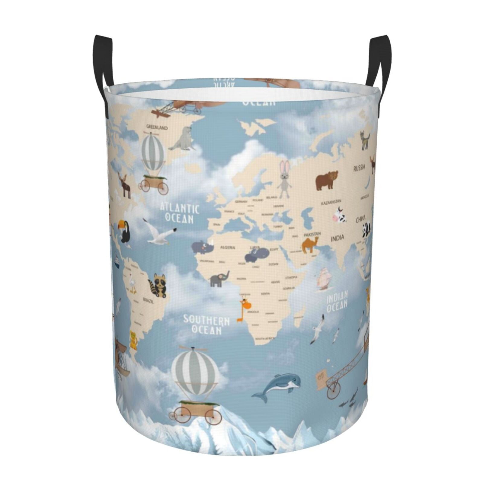 Balery,Laundry Hamper With Handles Laundry Basket Animals Travel World