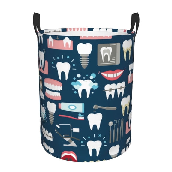 Balery Dental Round Laundry Basket with Handles Waterproof Freestanding Laundry Hamper for Clothes Toys in the Dorm and Family-Medium