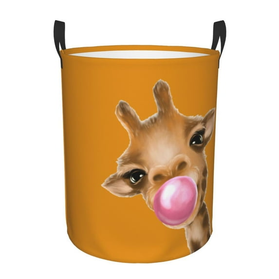 Balery Funny Giraffe Blowing Bubble Round Laundry Basket with Handles Waterproof Freestanding Laundry Hamper for Clothes Toys in the Dorm and Family-Small