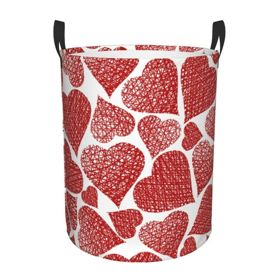 Balery Hearts Round Laundry Basket with Handles Waterproof Freestanding Laundry Hamper for Clothes Toys in the Dorm and Family-Small