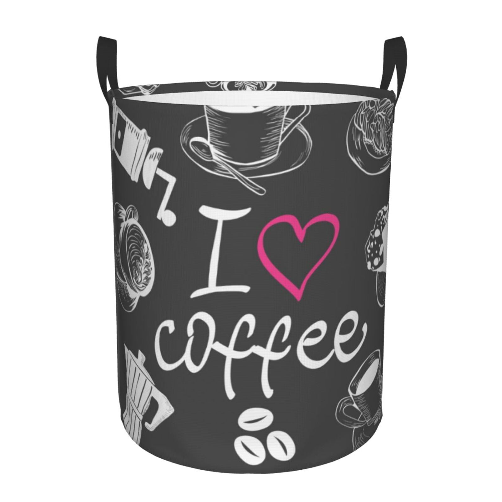 Balery,Laundry Hamper With Handles Laundry Basket I Love Coffee Round
