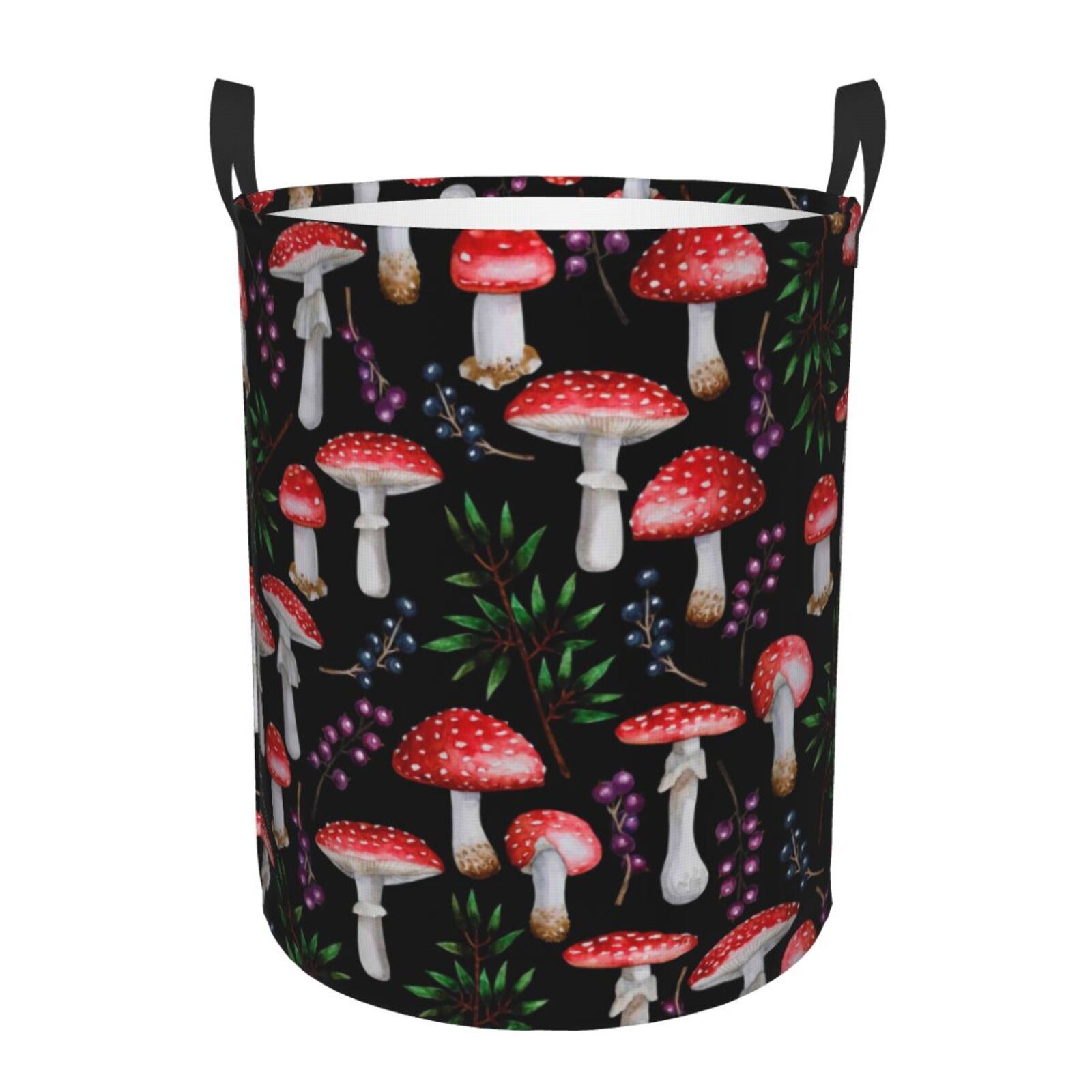 Balery,Laundry Hamper With Handles Laundry Basket Red Mushrooms Round