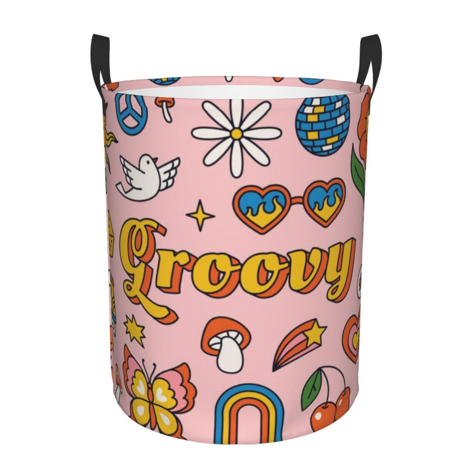 Balery,Laundry Hamper With Handles Laundry Basket Retro 70s Hippie