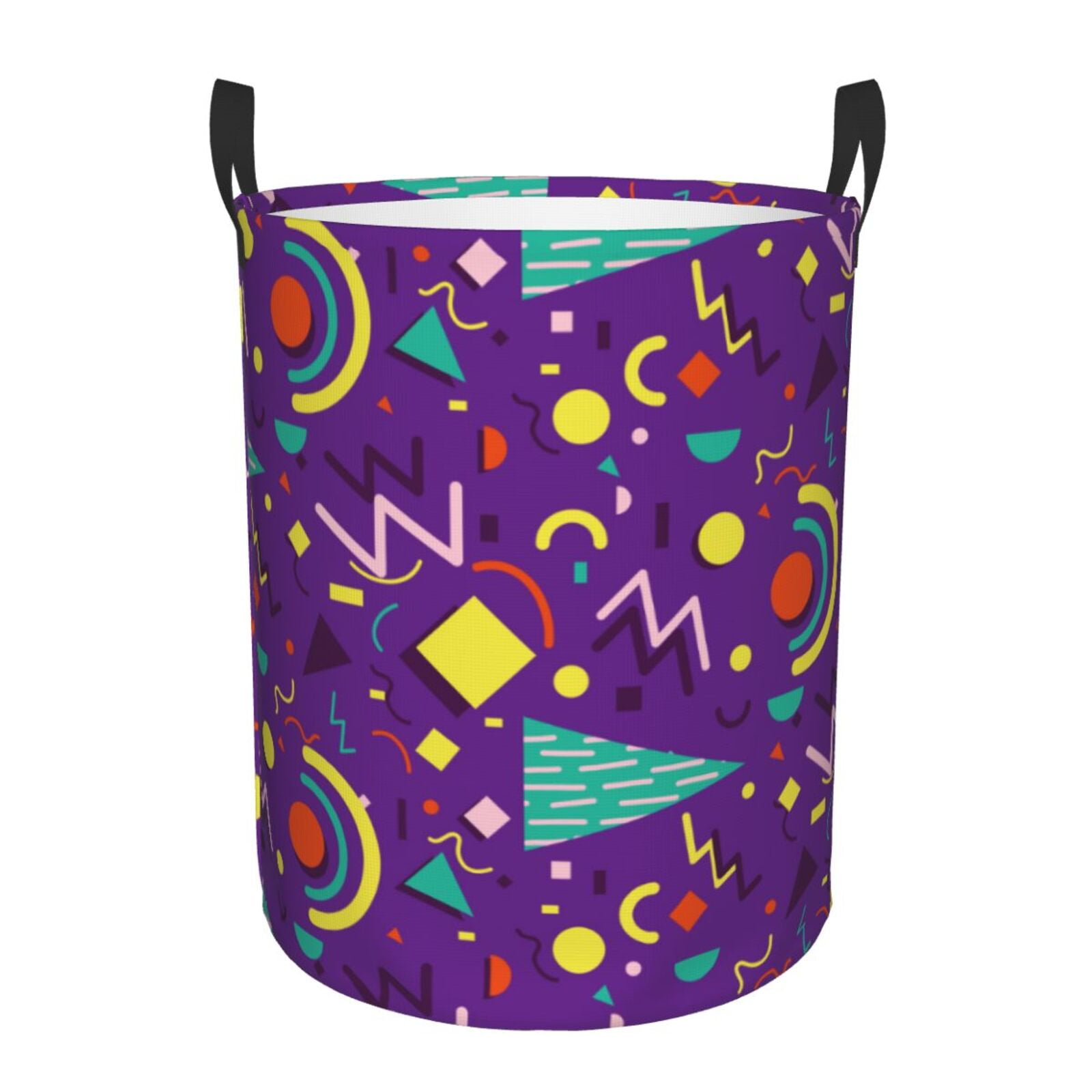 Balery,Laundry Hamper With Handles Laundry Basket Retro 80s Style Round