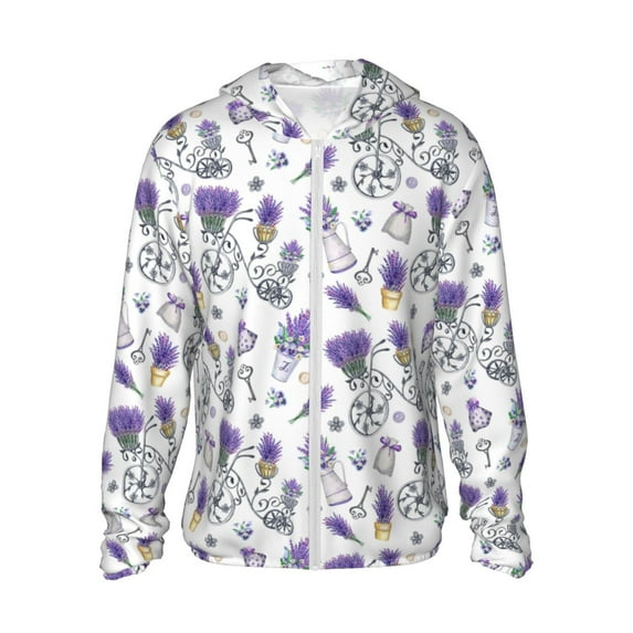 Balery Lavender Bicycle Men's Women's UPF 50+ Sun Protection Lightweight Hoodie Performance Long Sleeve Shirt for Fishing Running-X-Large