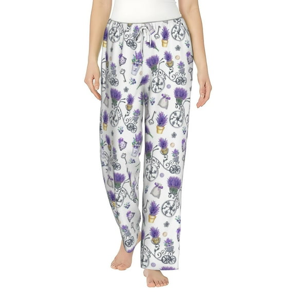 Balery Lavender Bicycle print Women's Pajama Pants,Ultra Lightweight Pjs,Lounge Pant-Large