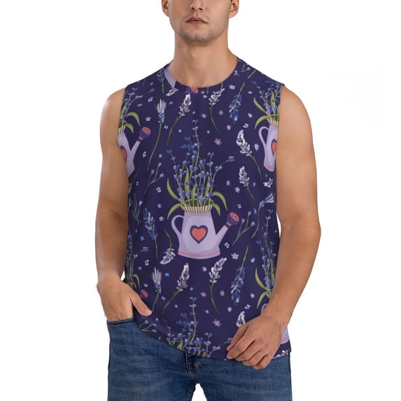 Balery Lavender Flowers Men's Sleeveless Muscle Shirts Workout Tank Top, Moisture Wicking, Odor Protection-3X-Large