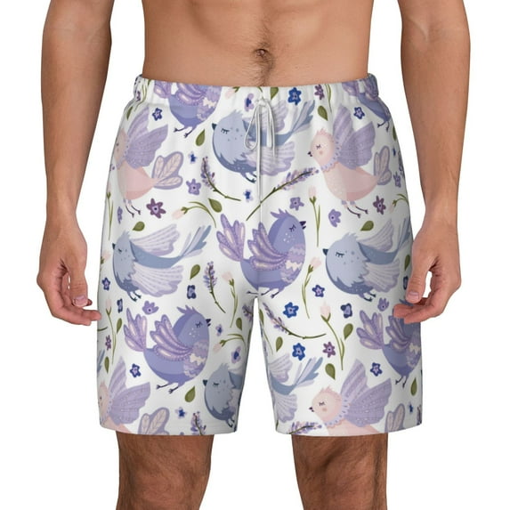 Balery Lavender Flowers Mens Swim Trunks Swim Shorts for Men Quick Dry Inseam Beach Shorts with Compression Liner Pocket-Medium
