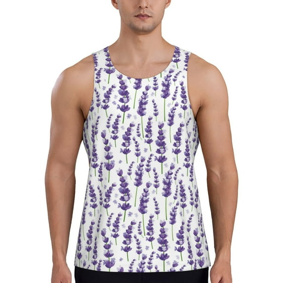 Balery Lavender Flowers Pattern Men's Workout Tank Top Gym Muscle Tee Fitness Bodybuilding Sleeveless T Shirt Quick Dry Fit Muscle Tank Top Slim-Fit Tank-4X-Large
