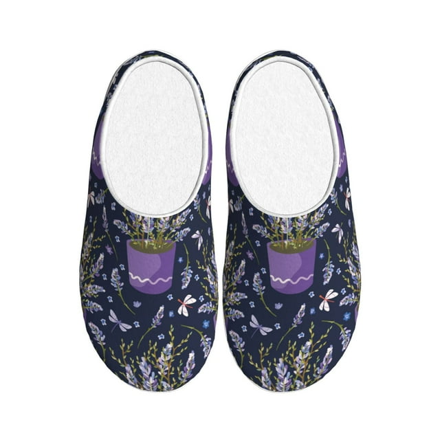 Balery Lavender Flowers Pattern Women's Fuzzy Memory Foam Slippers ...