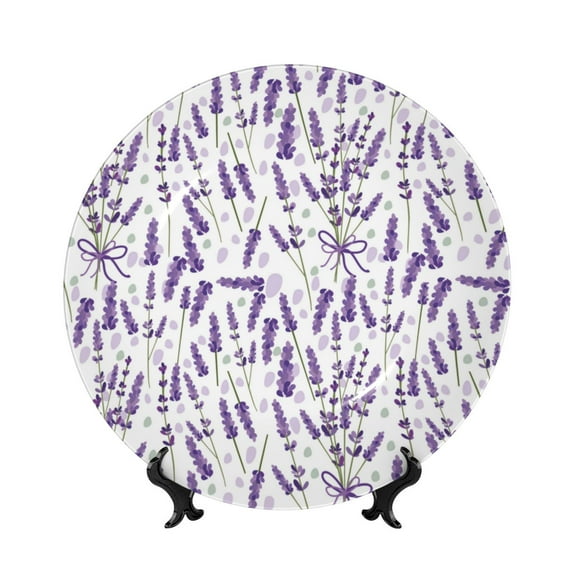 Balery Lavender Flowers Print Bone China Decorative Plate Ceramic Dinner Plates Art Crafts with Display Stand-6in