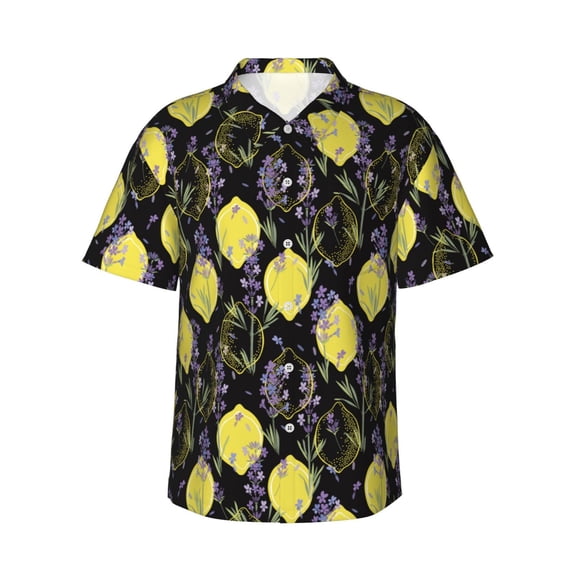 Balery Lavender Flowers Print Men's Hawaiian Shirts Short Sleeve Beach Shirt Relaxed Fit Vacation Button Down Shirts-