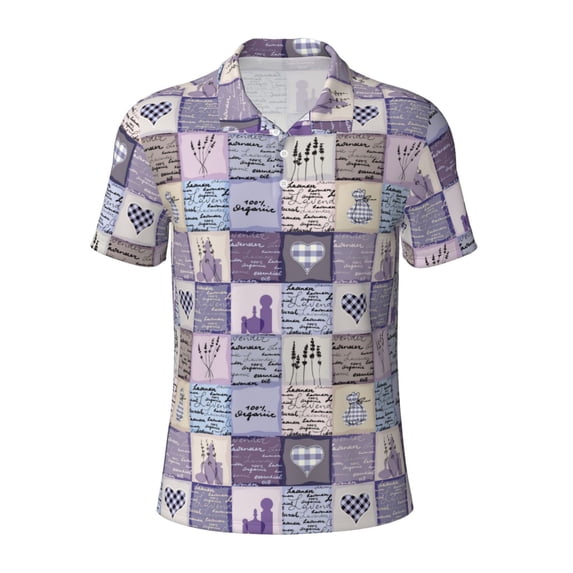 Balery Lavender Flowers Printed Men’s Short Sleeve Polo Shirt, Midweight Men's Shirt,Golf Polo shirts -Large