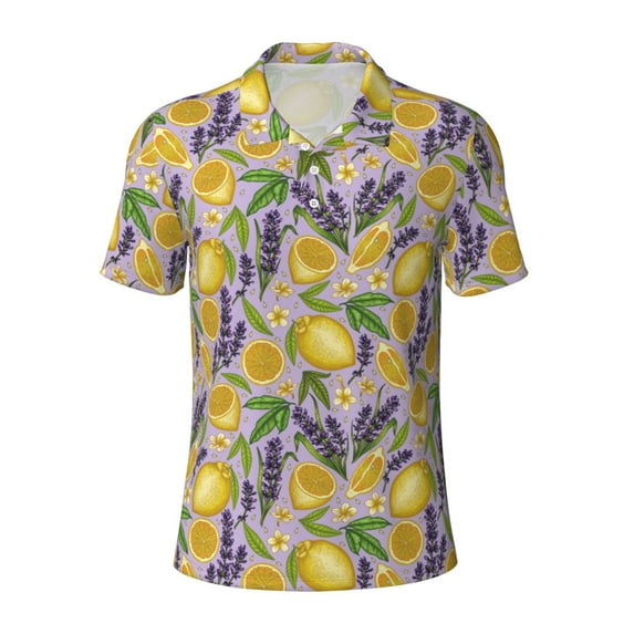 Balery Lavender Flowers Printed Men’s Short Sleeve Polo Shirt, Midweight Men's Shirt,Golf Polo shirts -Medium