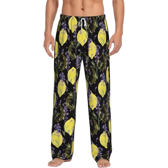 Balery Lavender Flowers print Men's Pajama Pants,Ultra Lightweight Pjs,Lounge Pant-Small