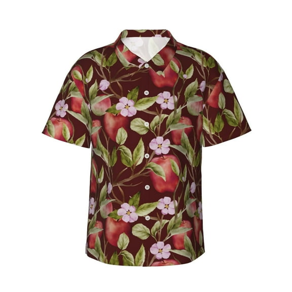 Balery Leaf And Fruit Print Men's Hawaiian Shirts Short Sleeve Beach Shirt Relaxed Fit Vacation Button Down Shirts-3X-Large
