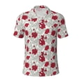 thumbnail image 1 of Balery Leaves And Anemone Flowers In Red Grey Printed Men’s Short Sleeve Polo Shirt, Midweight Men's Shirt,Golf Polo shirts -Small, 1 of 8