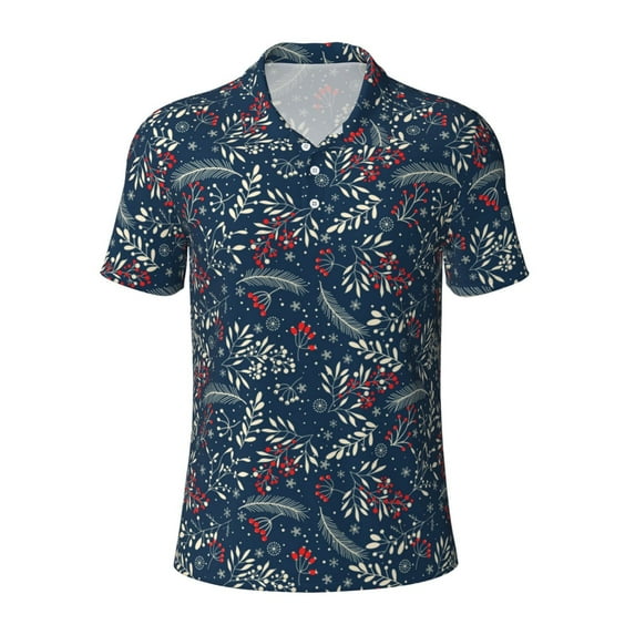 Balery Leaves Snowflakes Printed Men’s Short Sleeve Polo Shirt, Midweight Men's Shirt,Golf Polo shirts -