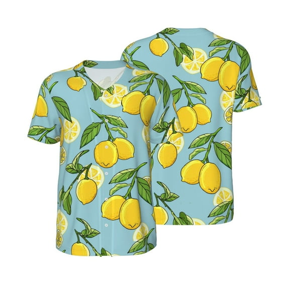 Balery Lemon Baseball Jersey for Men Casual Button Down Shirts Short Sleeve Active Team Sports Uniform-3X-Large