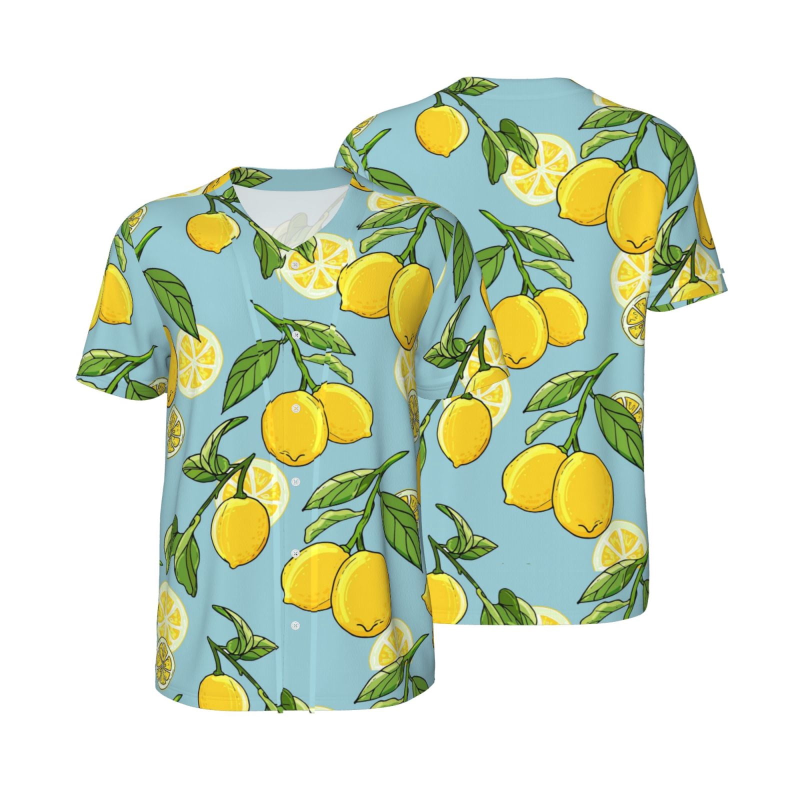 Balery Lemon Baseball Jersey for Men Casual Button Down Shirts Short ...